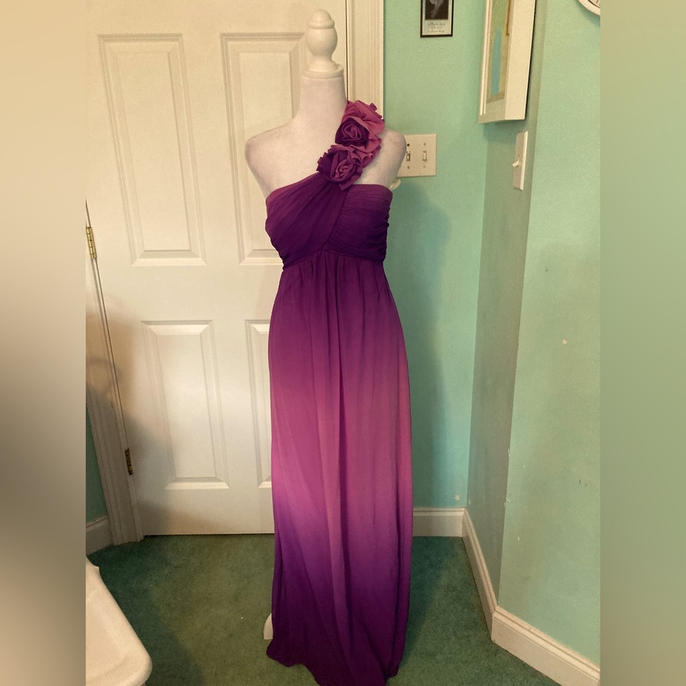 Purple One-Shoulder Gown with Floral Accent